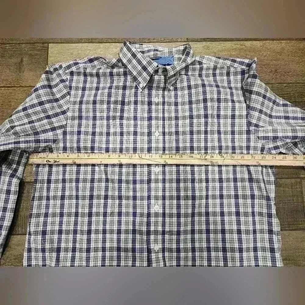 NAUTICA Shirt Mens XL Purple Gray Plaid Button Up Long Sleeve Classic Fit - Picture 5 of 6